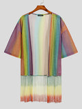 Mens Glitter Rainbow Stripe Printed Fringe Cardigan SKUJ33113