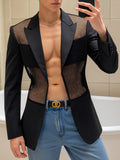 Mens Hollow Mesh Patchwork Long-Sleeve Blazer SKUK94570