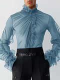 Mens Mesh Sheer Ruffle Long-Sleeve Shirt SKUK91805