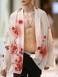 Mens Floral Print Long Sleeve Kimono Cardigan SKUK72347