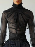 Mens Ruched Design Sheer Long-Sleeve Shirt SKUK91810