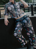 Mens Floral Print Mesh Sheer Two Pieces Outfit SKUL07032