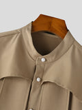 Mens Layered Design Stand Collar Solid Shirt SKUJ96684