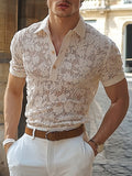 Mens Sheer Lace Hollow-Out Short-Sleeve Shirt SKUL07054