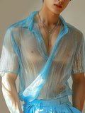 Mens Sexy Striped Sheer Short Sleeve Shirt SKUK65100