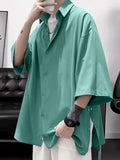 Mens Solid Color Draped 3/4 Sleeve Shirt SKUK65709