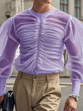 Mens Ruched Design Sheer Long-Sleeve T-Shirt SKUK94617