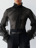 Mens Mesh Sheer Ruffle Long-Sleeve Shirt SKUK91805