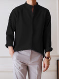 Mens Stand-up Collar Silky Solid Color Shirts SKUF28569