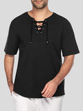 Mens Eyelet Drawstring Casual Short-sleeved Shirts SKUI90676