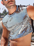 Mens Bright Silver Back Mesh Crop Top SKUI98342