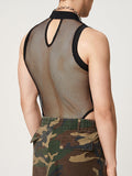 Mens Sexy Mesh Sleeveless Triangle Jumpsuit SKUI24872